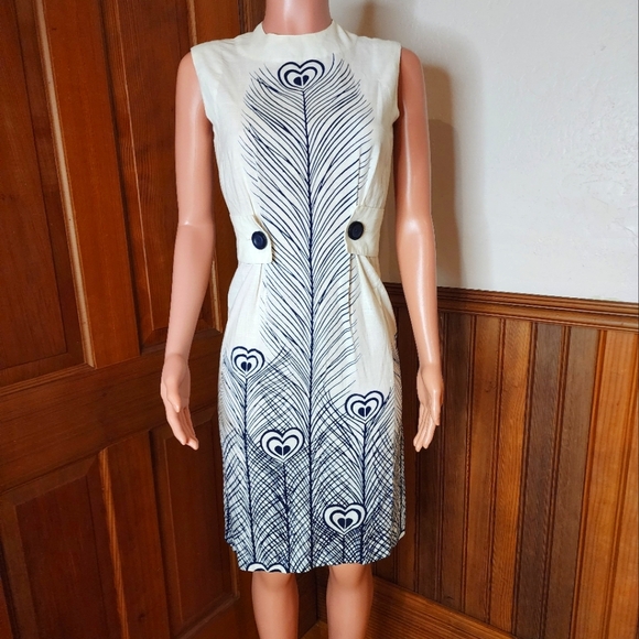 Vintage 60s Peacock Dress Gorgeous Unique One Of A Kind